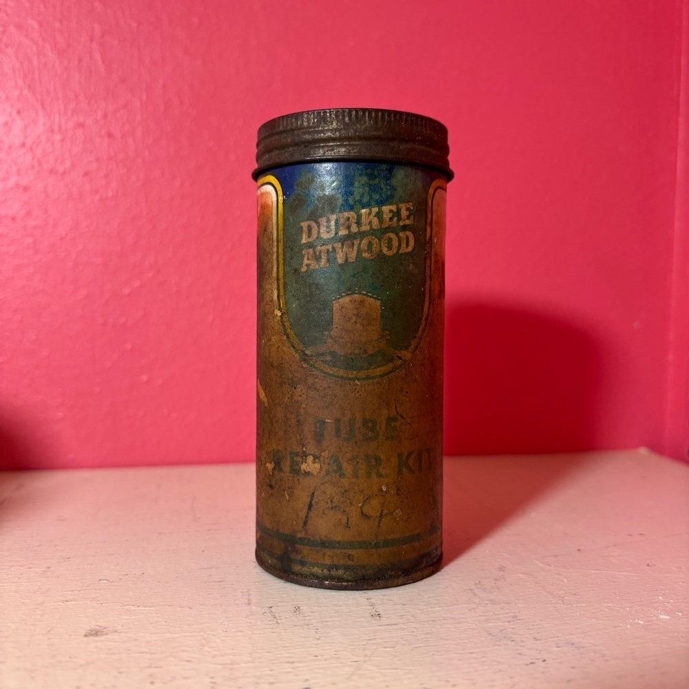 Vintage * Durkee Atwood Tupe Repair Kit Metal Canister Retro Collectible Display